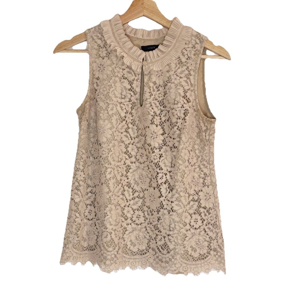 J Crew Lace Ruffle Sleeveless Blush Top Sz XS